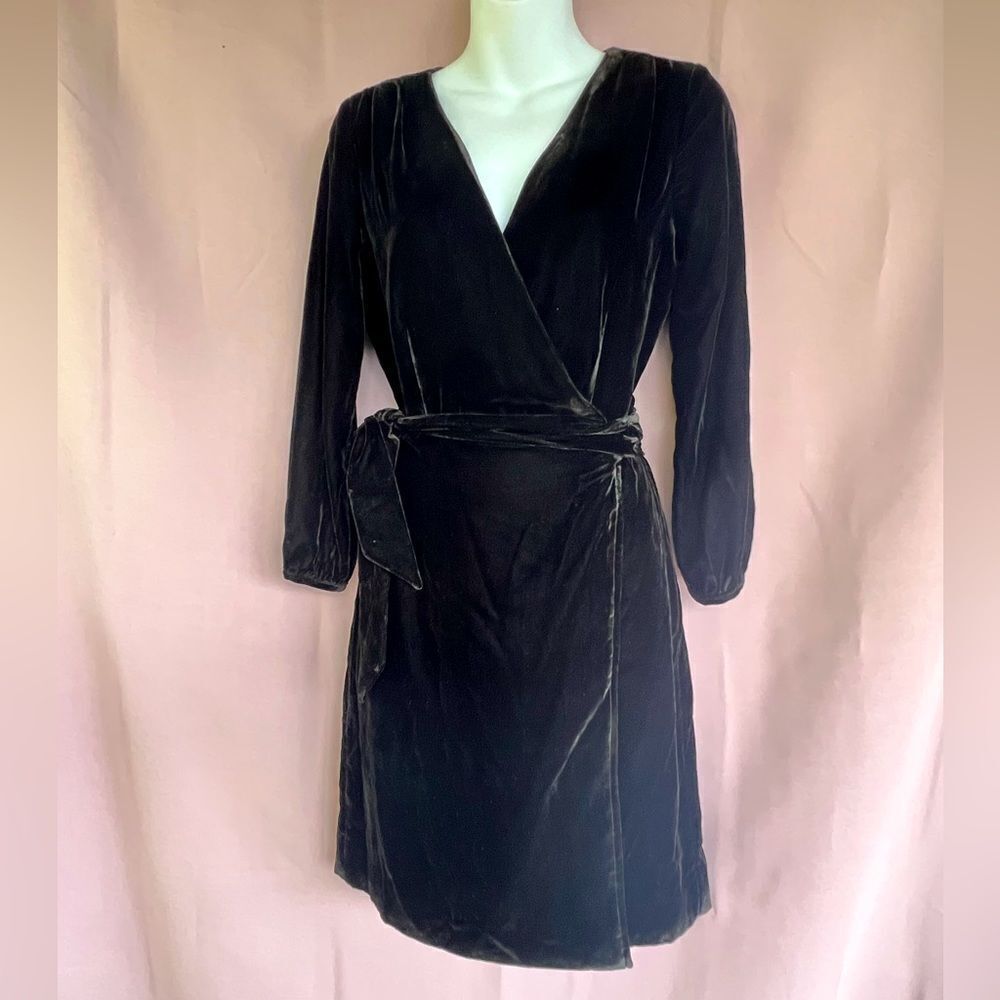 J. Crew black velvet wrap dress